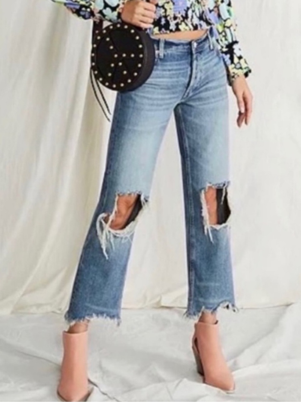 Free People We The Free Maggie Mid-Rise Straight Leg Distressed Jeans